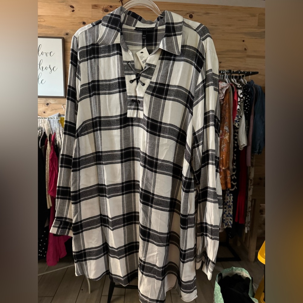 Lane Bryant Black and White Plaid Tunic